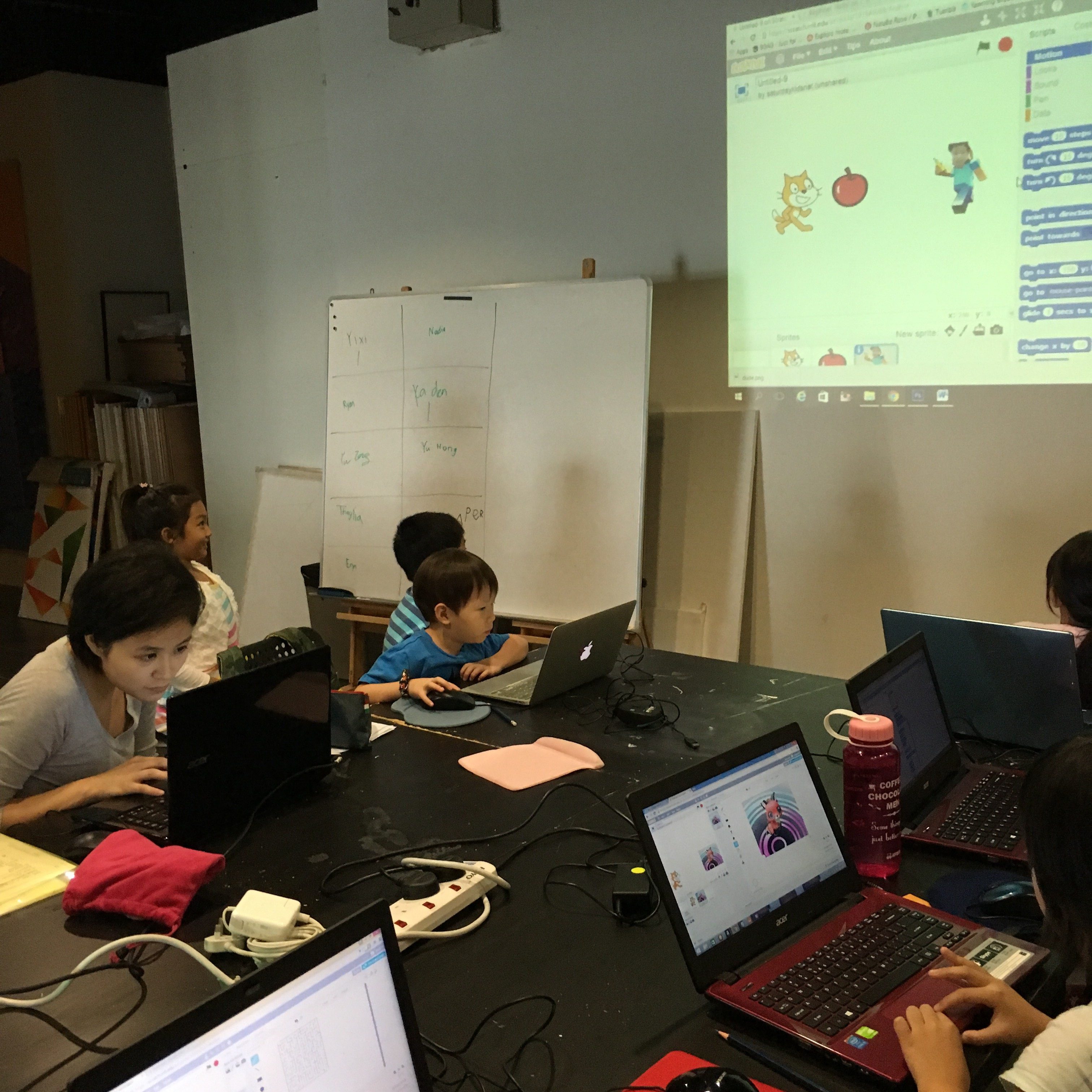 My 5 year old son coding with Scratch at a Saturday Kids coding camp